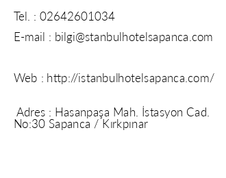 stanbul Hotel Sapanca iletiim bilgileri